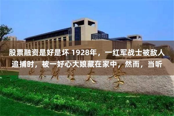 股票融资是好是坏 1928年，一红军战士被敌人追捕时，被一好心大娘藏在家中，然而，当听